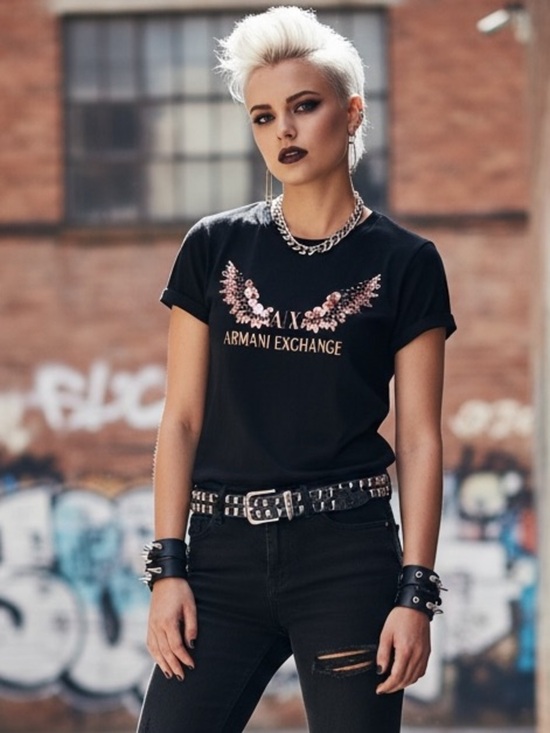 Armani Exchange Tops - Armani Exchange A|X Womens sz M Copper Beaded Wings Logo Graphic Tee T-Shirt